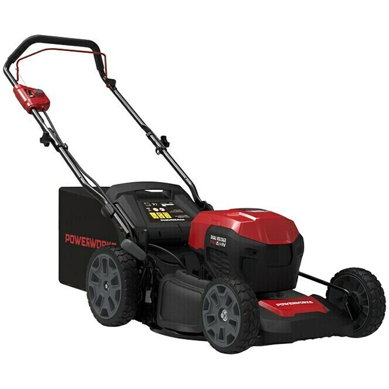 Powerworks - PD48LM46 - Akku-Rasenmäher - 46 cm Schnittbreite, Mulchen, 55 Liter Fangkorbvolumen
